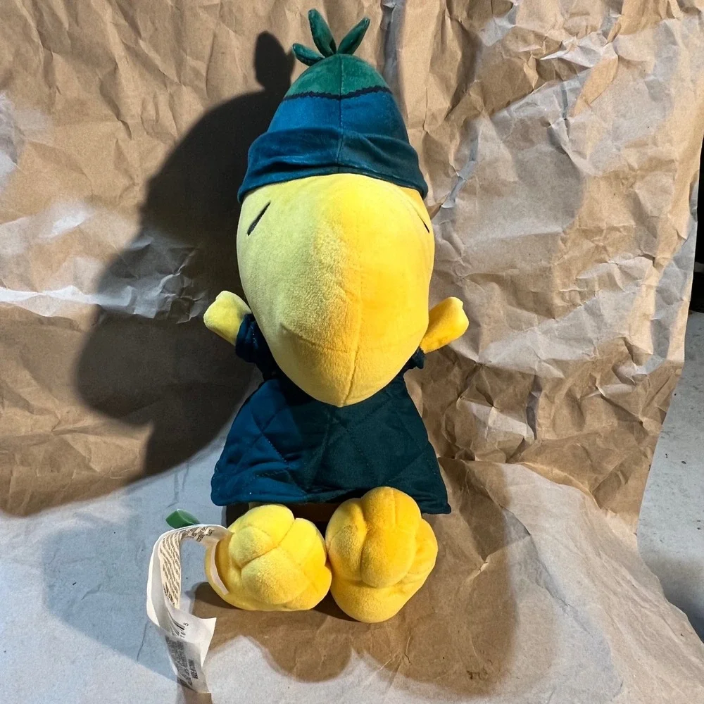 Peanuts Woodstock Large Plush Yellow Bird Teal Winter Quilted Jacket Beanie Hat